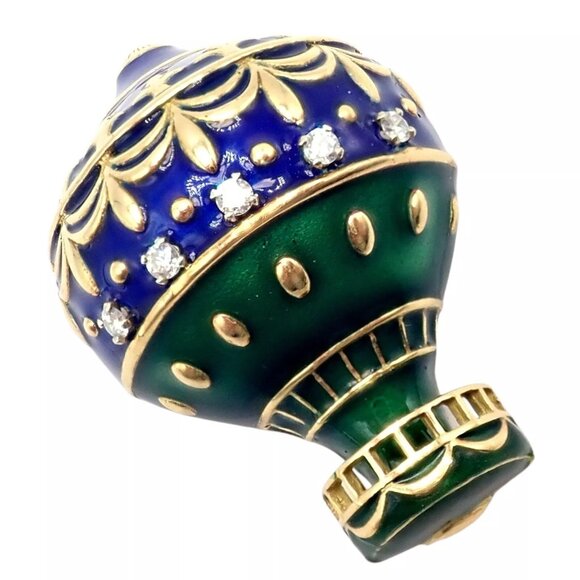 Authentic! Christian Dior 18k Yellow Gold Diamond Enamel Jules Verne Pin Brooch - Picture 16 of 16